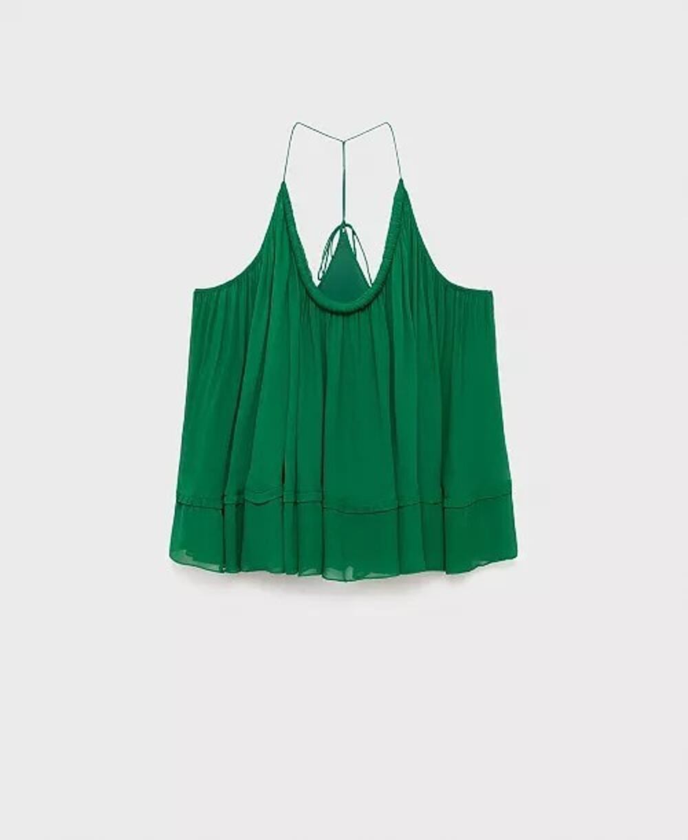 Mango MNG S Green Pleated Halter Top